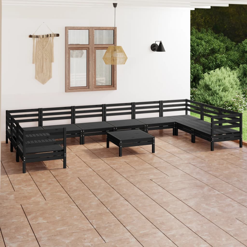 vidaXL Set mobilier de grădină, 11 piese, negru, lemn masiv de pin vidaXL imagine model 2022