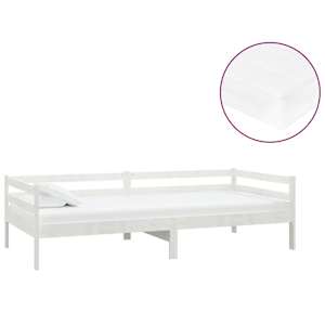 Denní postel s matrací 90 x 200 cm bílá masivní borové dřevo - obrázek 2