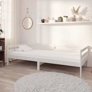 Denní postel s matrací 90 x 200 cm bílá masivní borové dřevo - obrázek 1