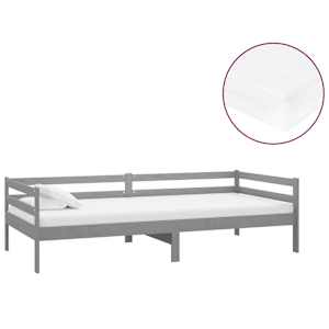 Denní postel s matrací 90 x 200 cm šedá masivní borové dřevo - obrázek 2