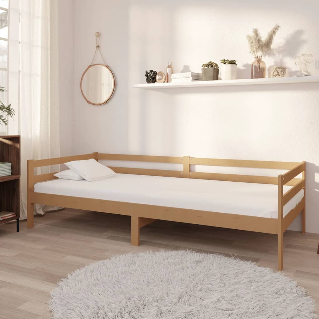 Denní postel s matrací 90 x 200 cm medová masivní borové dřevo