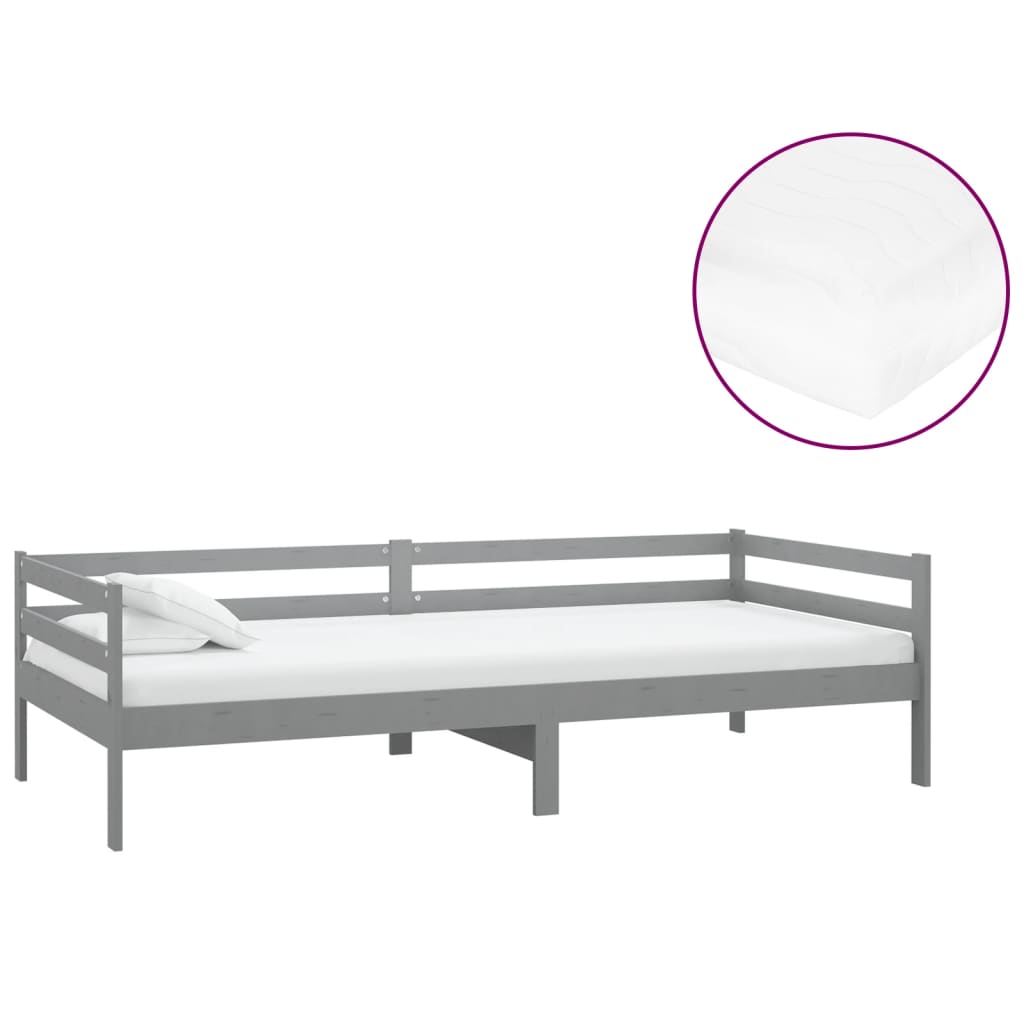 vidaXL Denní postel s matrací 90 x 200 cm šedá masivní borové dřevo