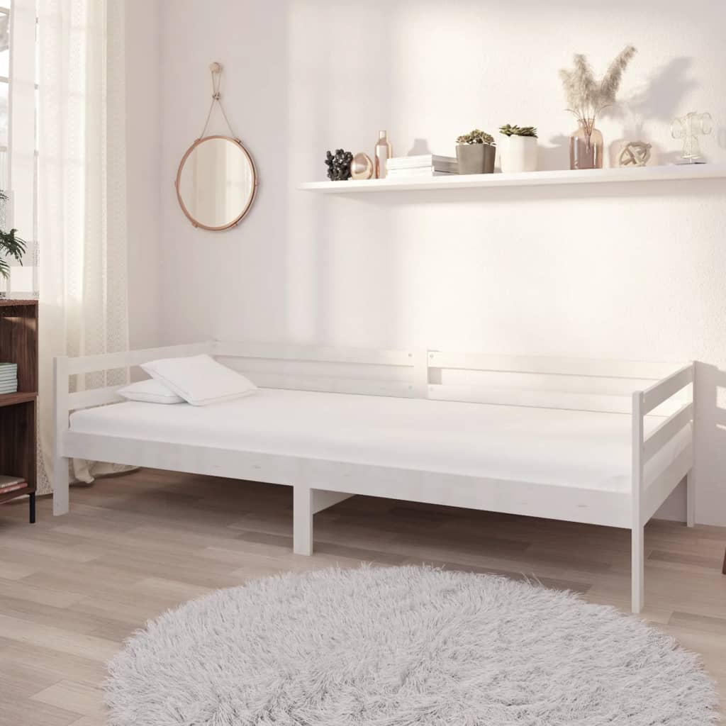 Denní postel s matrací 90 x 200 cm bílá masivní borové dřevo
