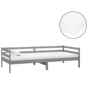 Denní postel s matrací 90 x 200 cm šedá masivní borové dřevo - obrázek 2