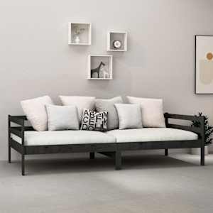 vidaXL Dnevna postelja z vzmetnico 90x200 cm črna trdna borovina