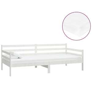 Denní postel s matrací 90 x 200 cm bílá masivní borové dřevo - obrázek 2