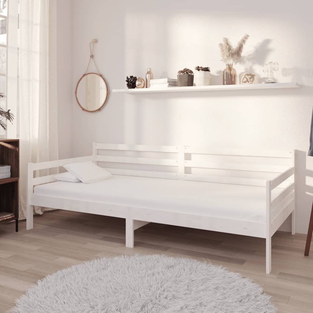 Tagesbett mit Matratze 90×200 cm Weiß Kiefer Massivholz