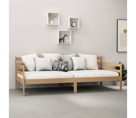 vidaXL Lova su čiužiniu, medaus ruda, 90x200cm, pu&scaron;ies masyvas