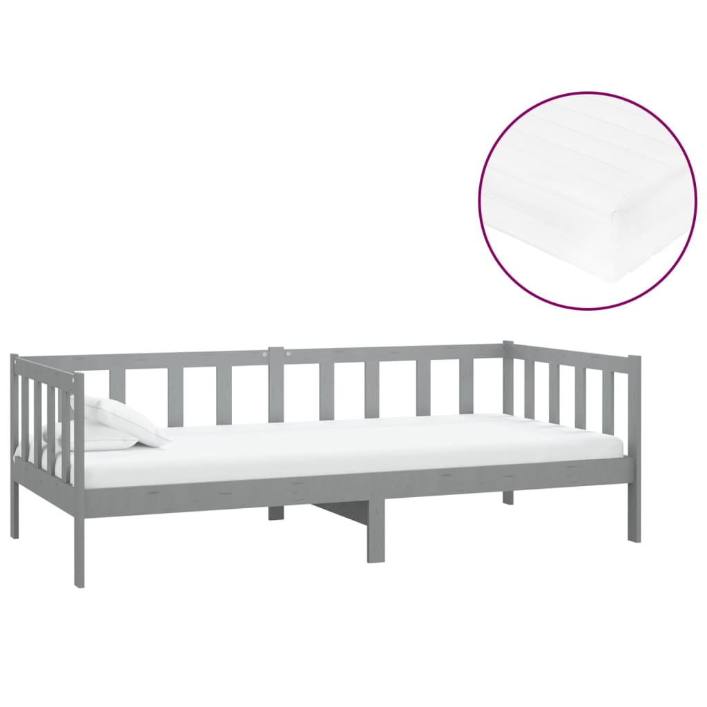 E-shop vidaXL Denná posteľ s matracom 90x200 cm, sivá, borovicový masív