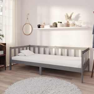 Válenda s matrací 90 x 200 cm šedá masivní borové dřevo - obrázek 1