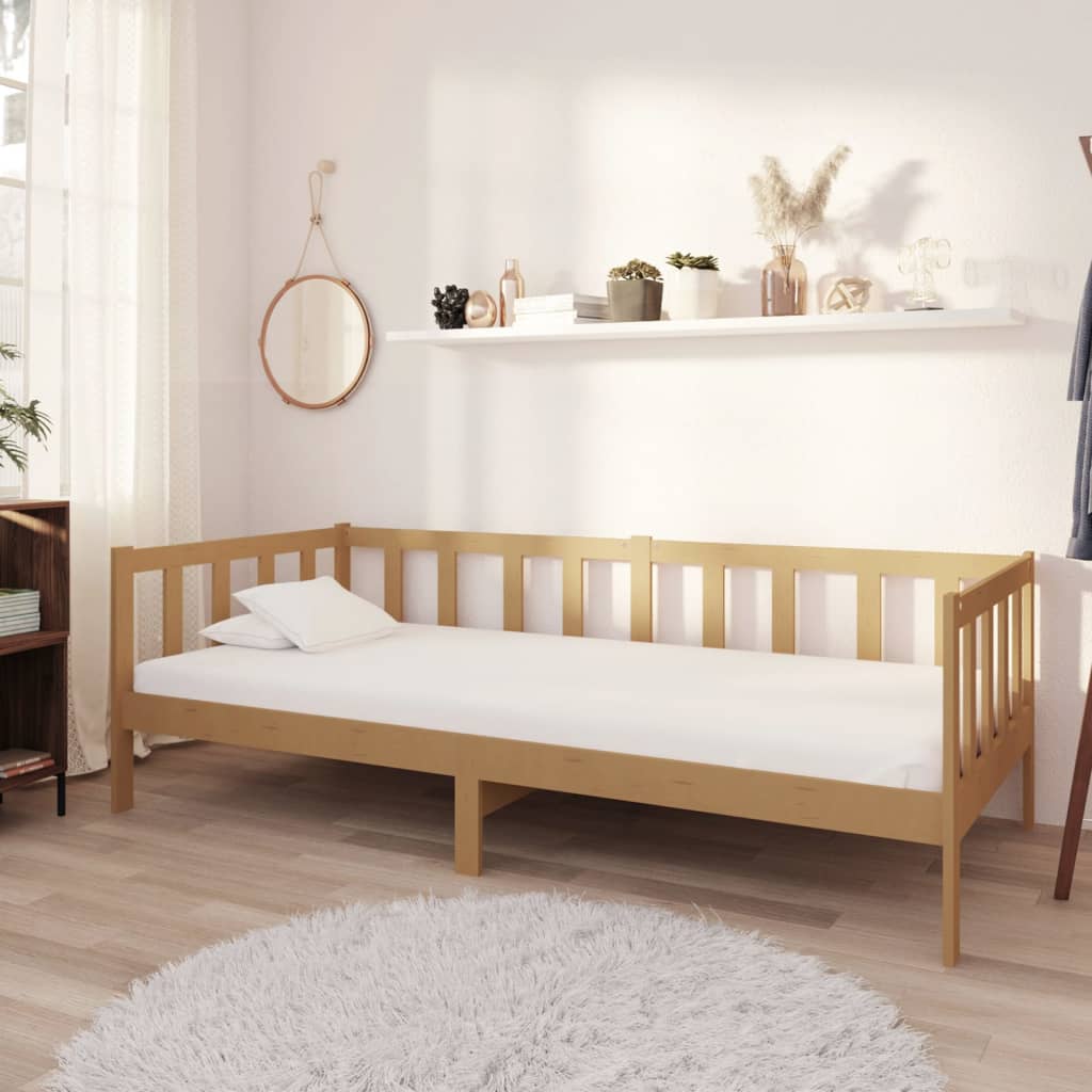 vidaXL daybed med madras 90x200 cm massivt fyrretræ gyldenbrun