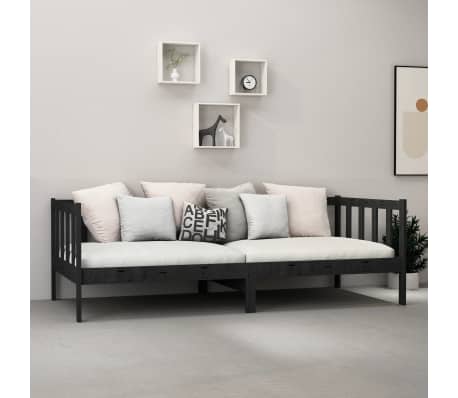 vidaXL Denn&aacute; posteľ s matracom 90x200 cm, čierna, borovicov&yacute; mas&iacute;v