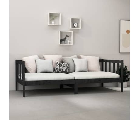 vidaXL Lova su čiužiniu, juoda, 90x200cm, pu&scaron;ies medienos masyvas