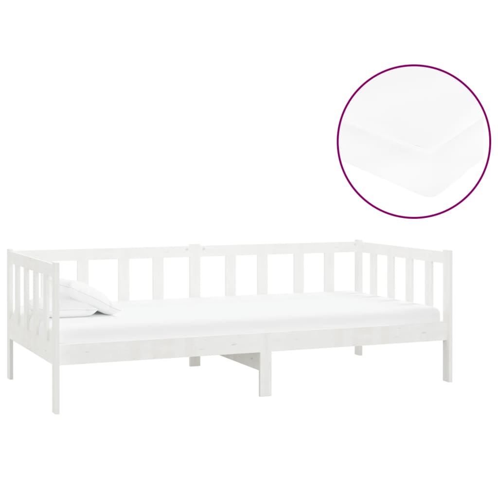 E-shop vidaXL Denná posteľ s matracom 90x200 cm, biela, borovicový masív