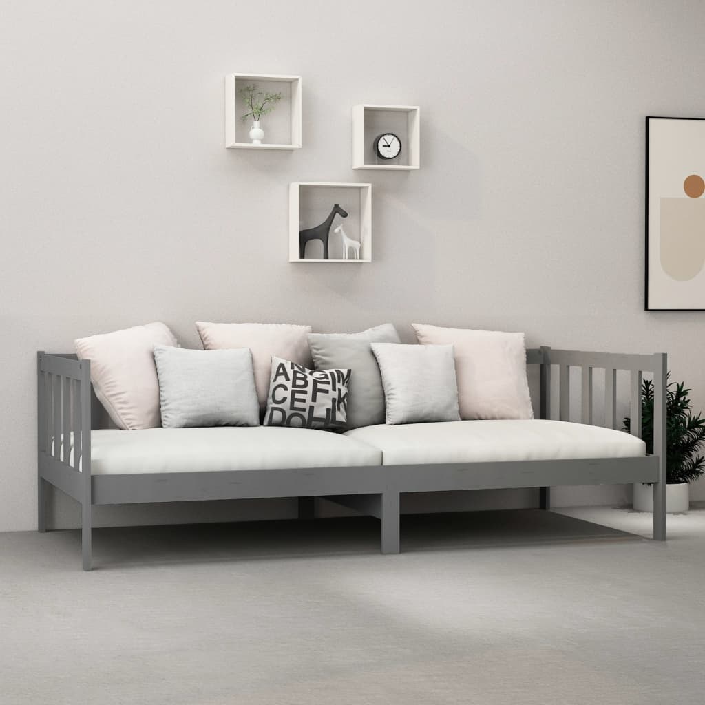  Denná posteľ s matracom 90x200 cm, sivá, borovicový masív