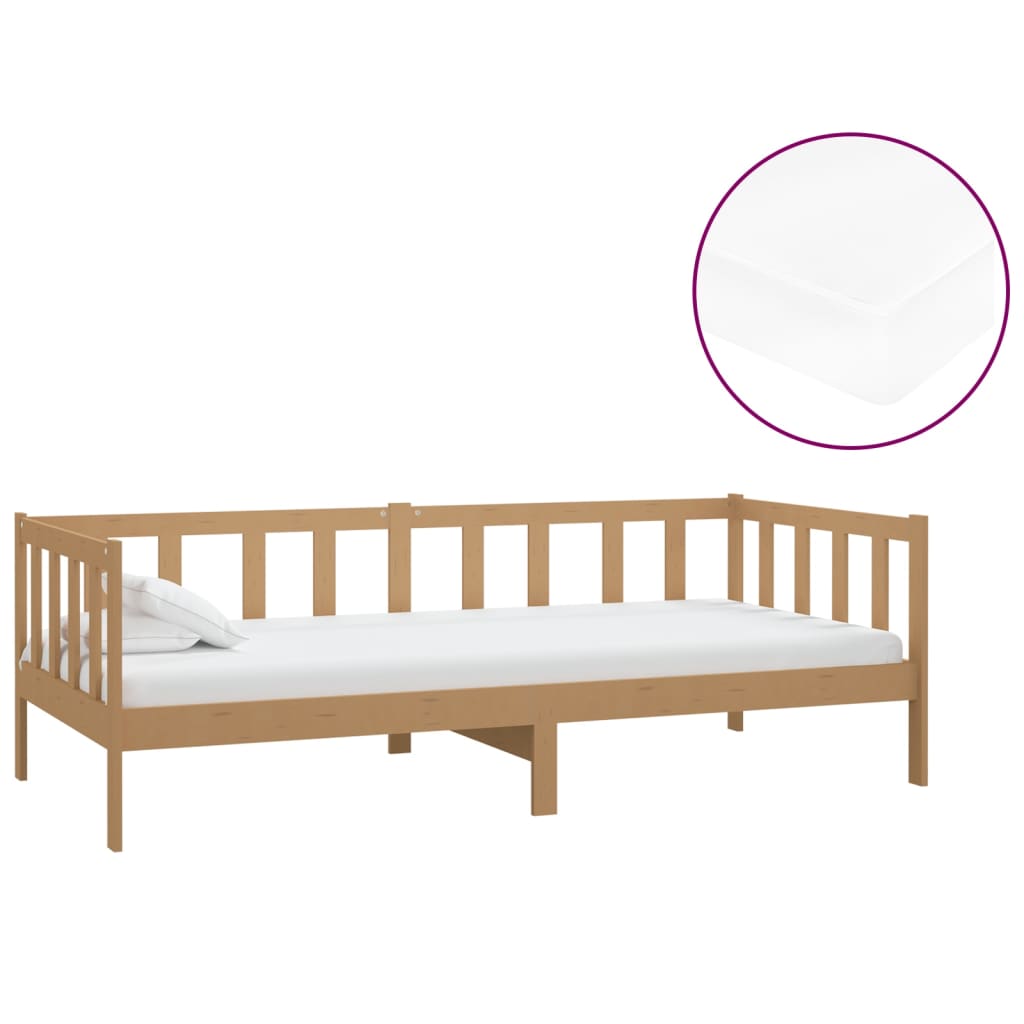 E-shop vidaXL Denná posteľ s matracom 90x200 cm, medová, borovicový masív