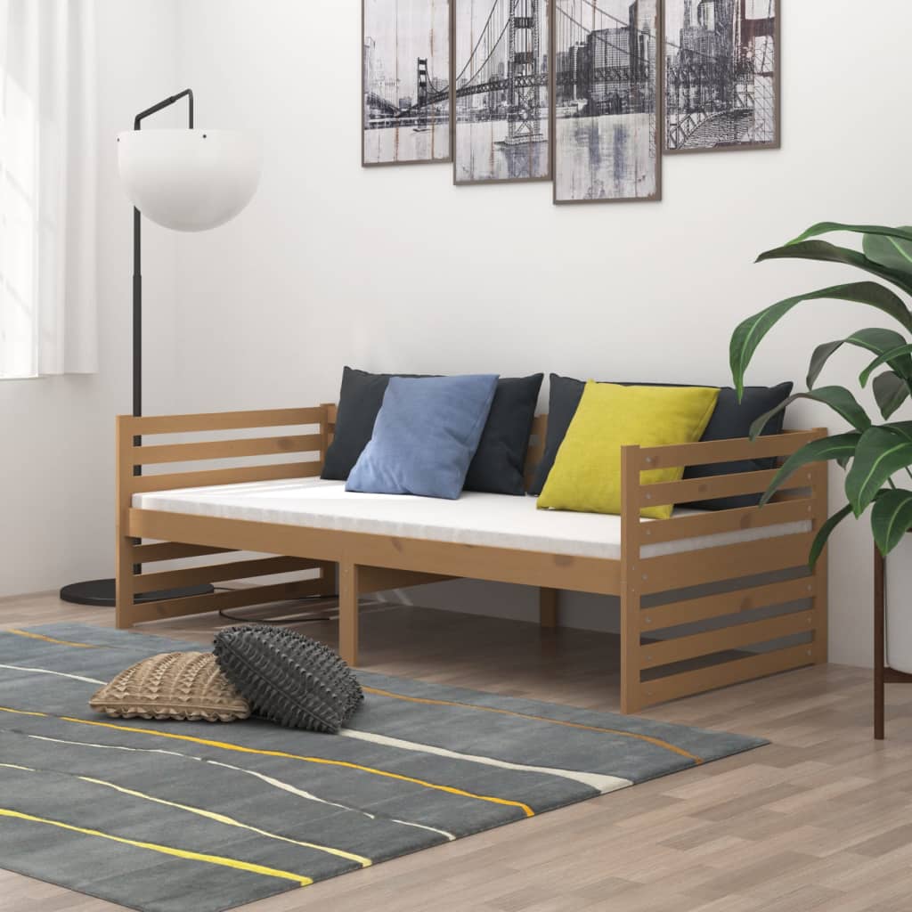 vidaXL daybed med madras 90x200 cm massivt fyrretræ gyldenbrun