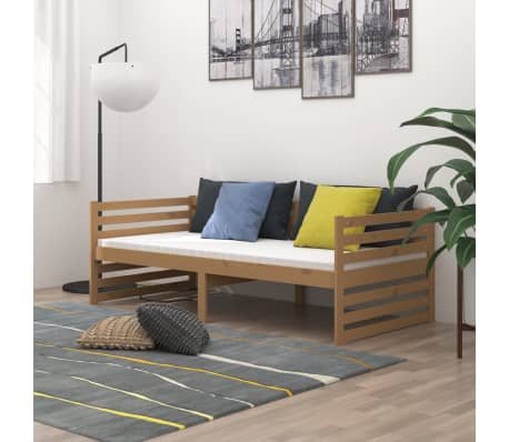 vidaXL daybed med madras 90x200 cm massivt fyrretræ gyldenbrun