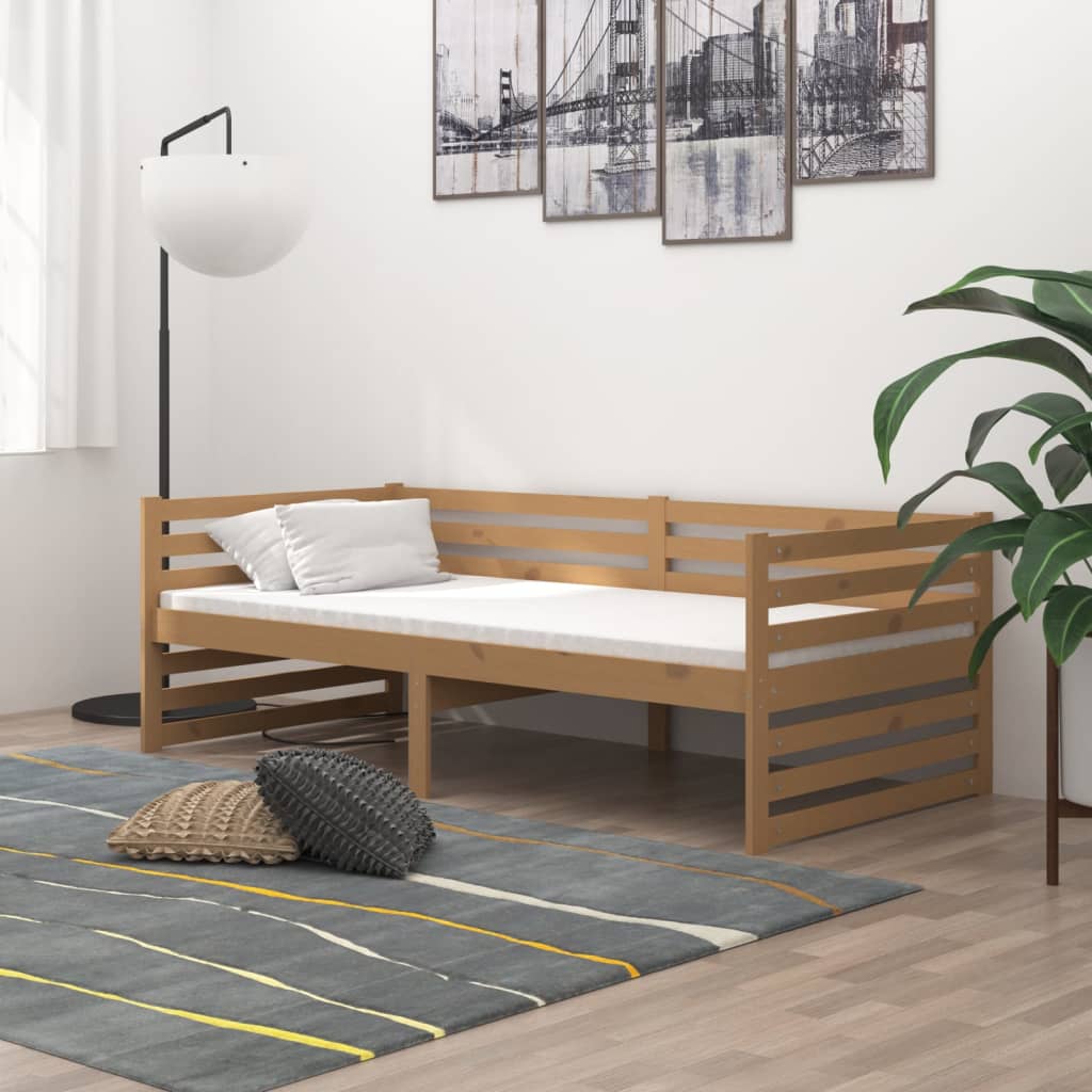 Tagesbett mit Matratze 90×200 cm Honigbraun Massivholz Kiefer