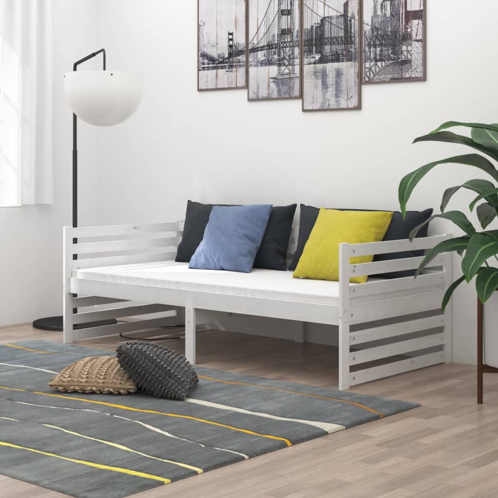 vidaXL Sofá-cama com colchão 90x200 cm pinho maciço branco