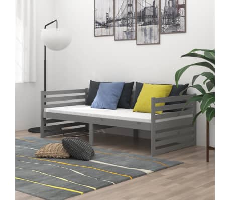 vidaXL Sofá cama con colchón madera de pino maciza gris 90x200 cm