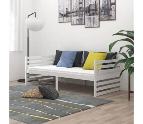 vidaXL Lit de repos avec matelas 90x200 cm Blanc Bois de pin massif