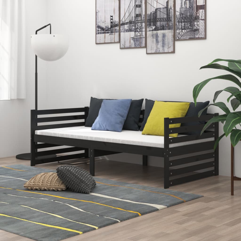 vidaXL daybed med madras 90x200 cm massivt fyrretræ sort