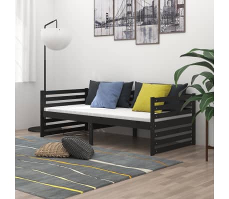 vidaXL daybed med madras 90x200 cm massivt fyrretræ sort