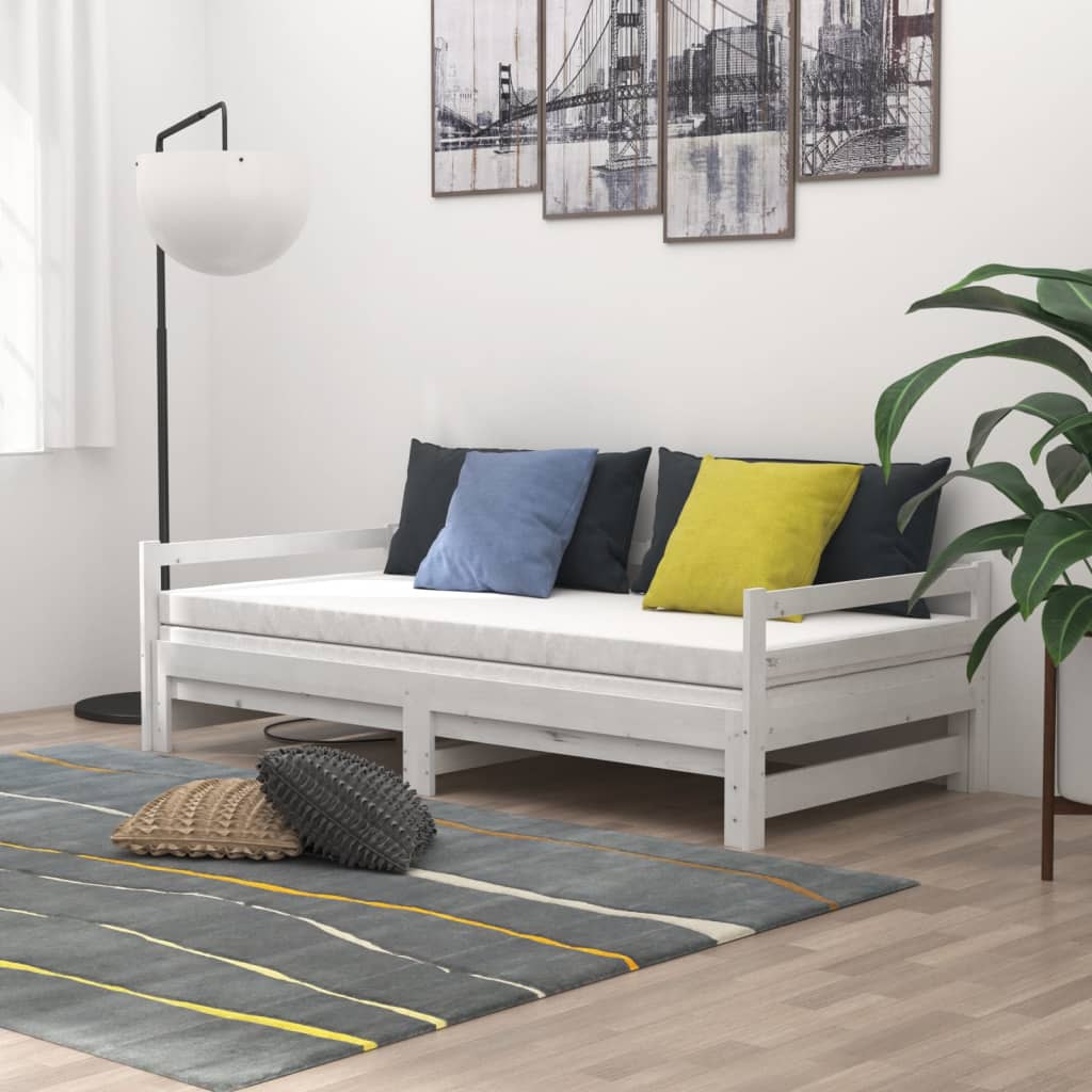 vidaXL Slaapbank uitschuifbaar massief grenenhout wit 2x(90x200) cm afbeelding