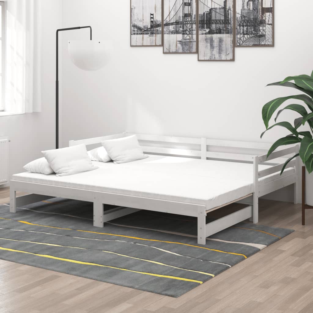 vidaXL Pat extensibil de zi, 2x(90x200) cm, alb, lemn masiv de pin