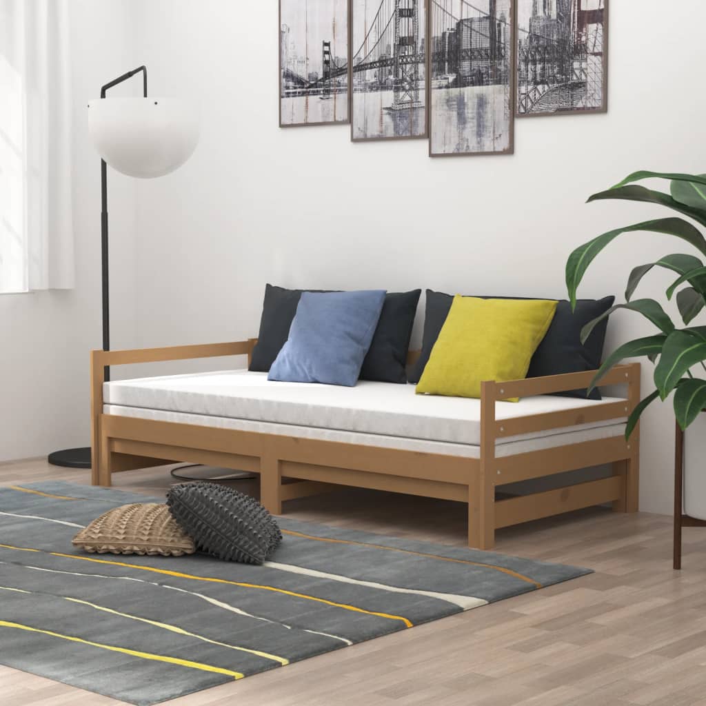 vidaXL daybed med udtræk 2x(90x200) cm massivt fyrretræ gyldenbrun