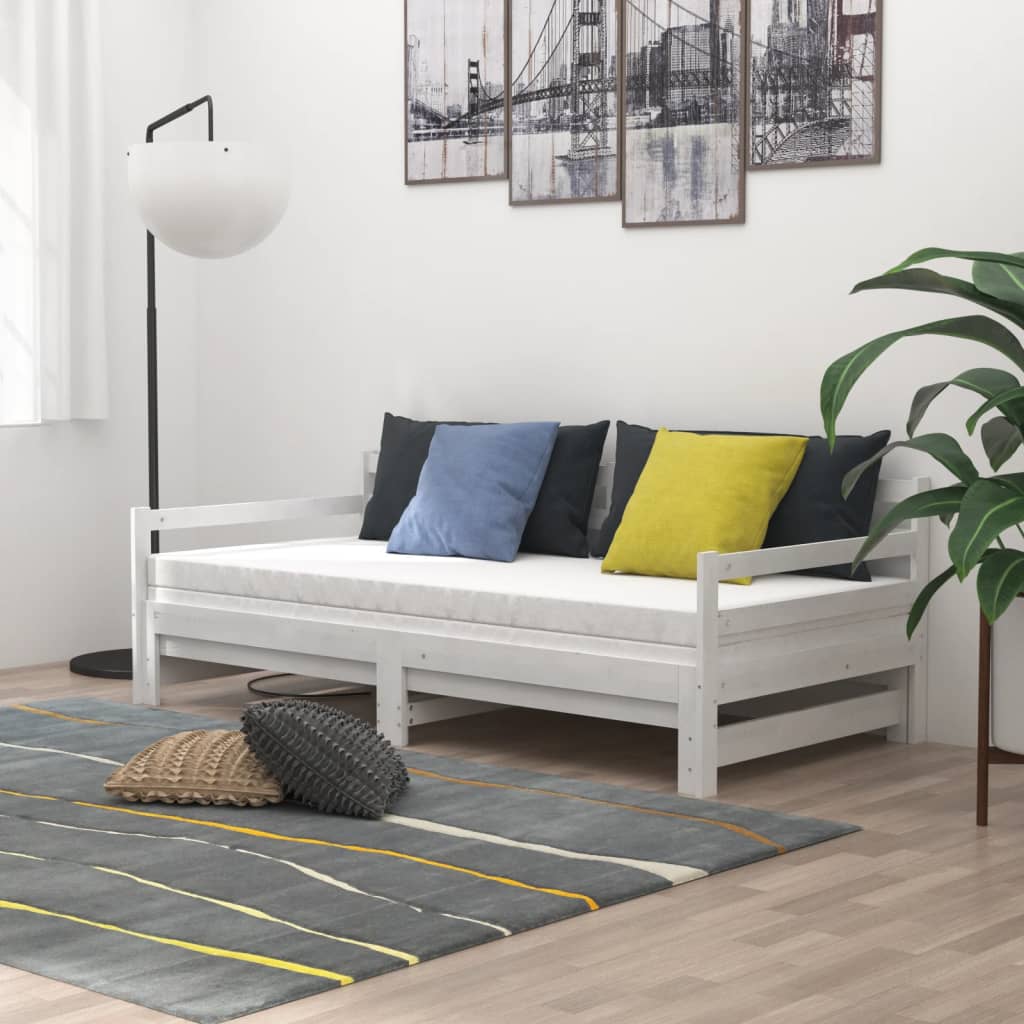 

vidaXL Slaapbank uitschuifbaar massief grenenhout wit 2x(90x200) cm