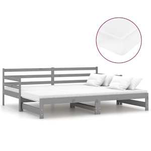 Výsuvná denní postel 2 × (90x200 cm) šedá masivní borové dřevo - obrázek 2