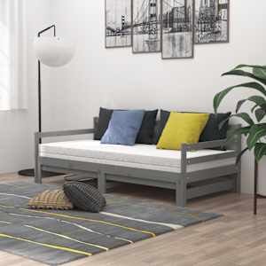 Výsuvná denní postel 2 × (90x200 cm) šedá masivní borové dřevo - obrázek 3