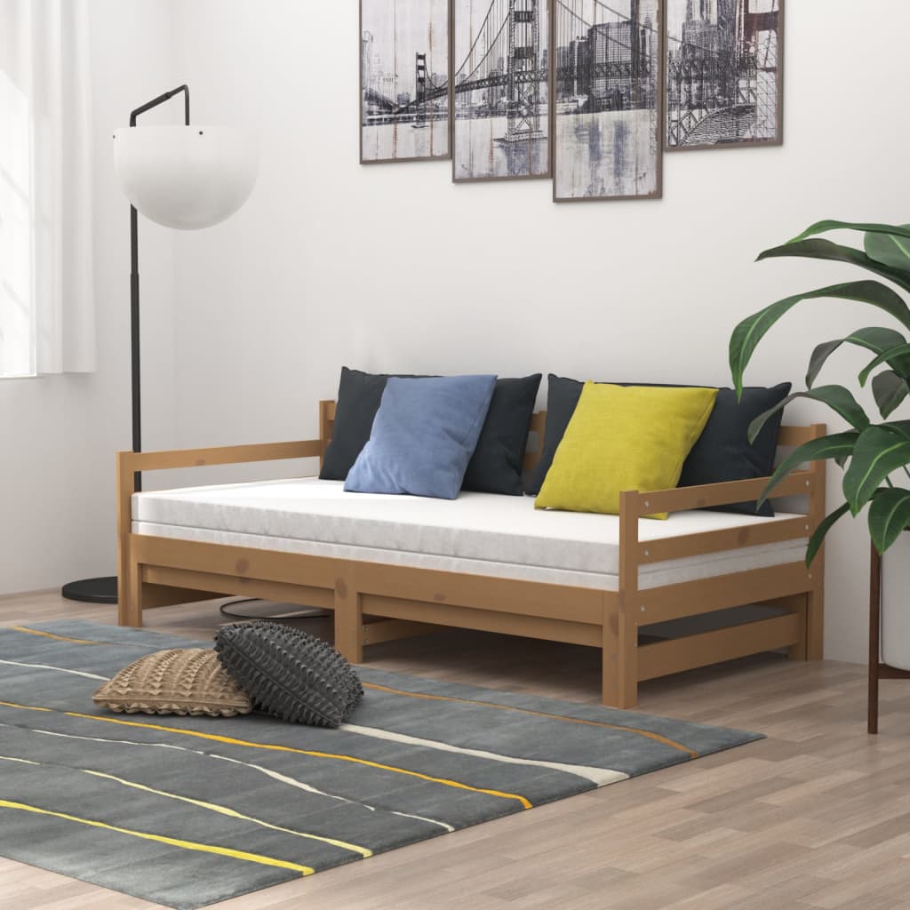 vidaXL daybed med udtræk 2x(90x200) cm massivt fyrretræ gyldenbrun