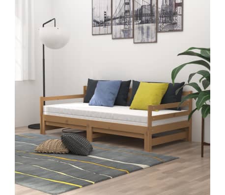 vidaXL daybed med udtræk 2x(90x200) cm massivt fyrretræ gyldenbrun