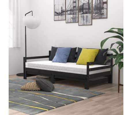 vidaXL Pat extensibil de zi, 2x(90x200) cm, negru, lemn masiv pin