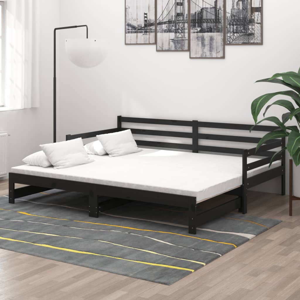 vidaXL daybed med udtræk 2x(90x200) cm massivt fyrretræ sort