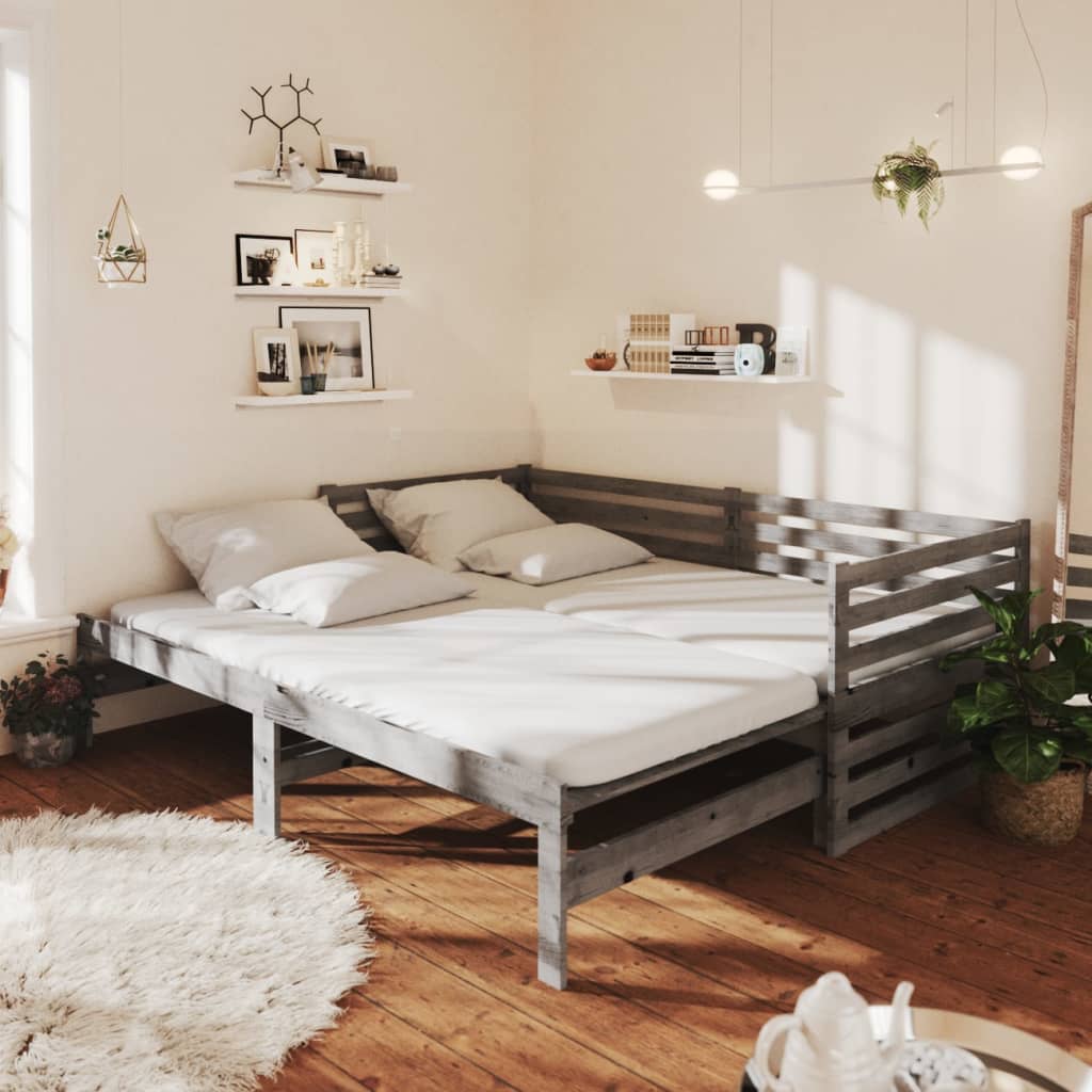 Výsuvná denní postel 2 × (90x200 cm) šedá masivní borové dřevo
