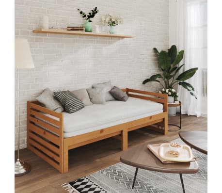 vidaXL I&scaron;traukiama lova, medaus ruda, 2x(90x200)cm, pu&scaron;ies masyvas