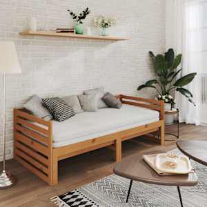 vidaXL I&scaron;traukiama lova, medaus ruda, 2x(90x200)cm, pu&scaron;ies masyvas