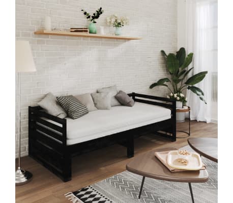 vidaXL Rozkladacia denná posteľ 2x(90x200)cm, čierna, borovicový masív