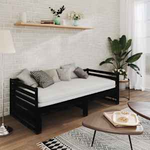 vidaXL Rozkladacia denná posteľ 2x(90x200)cm, čierna, borovicový masív