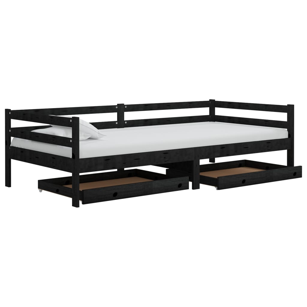 vidaXL Denná posteľ so zásuvkami 90x200 cm, čierna, borovicový masív