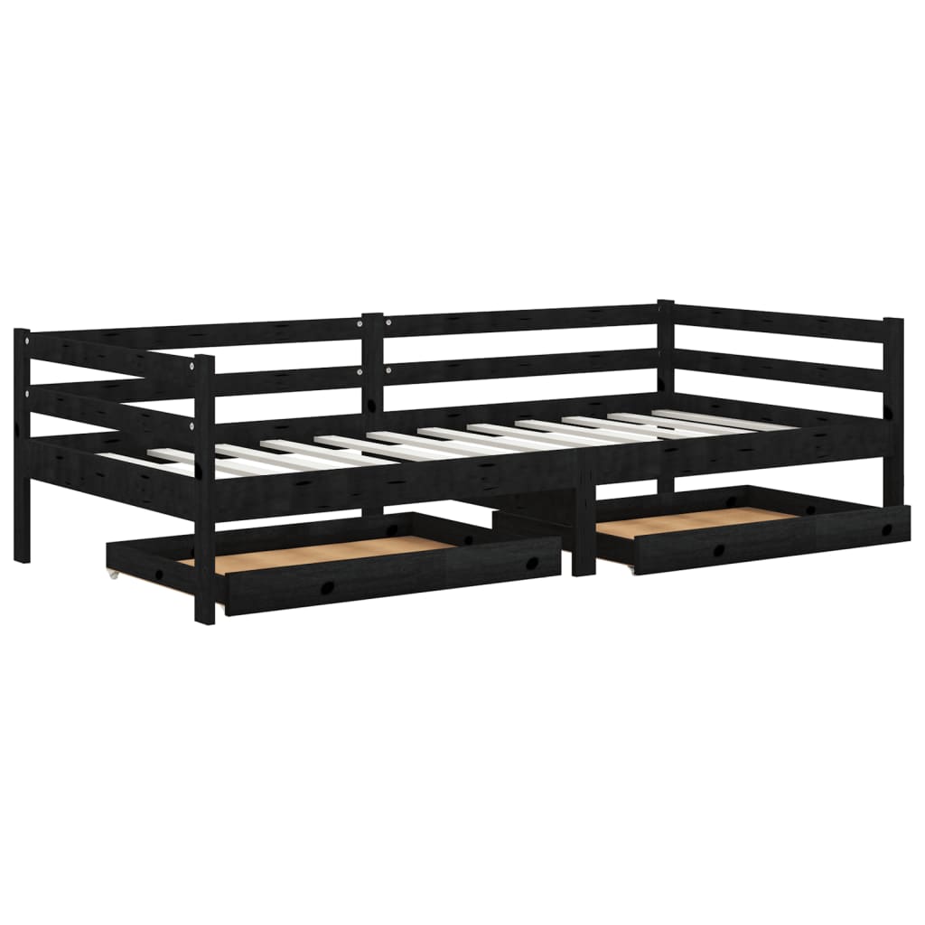 

vidaXL Slaapbank met lades massief grenenhout zwart 90x200 cm