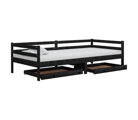 vidaXL Denná posteľ so zásuvkami 90x200 cm, čierna, borovicový masív