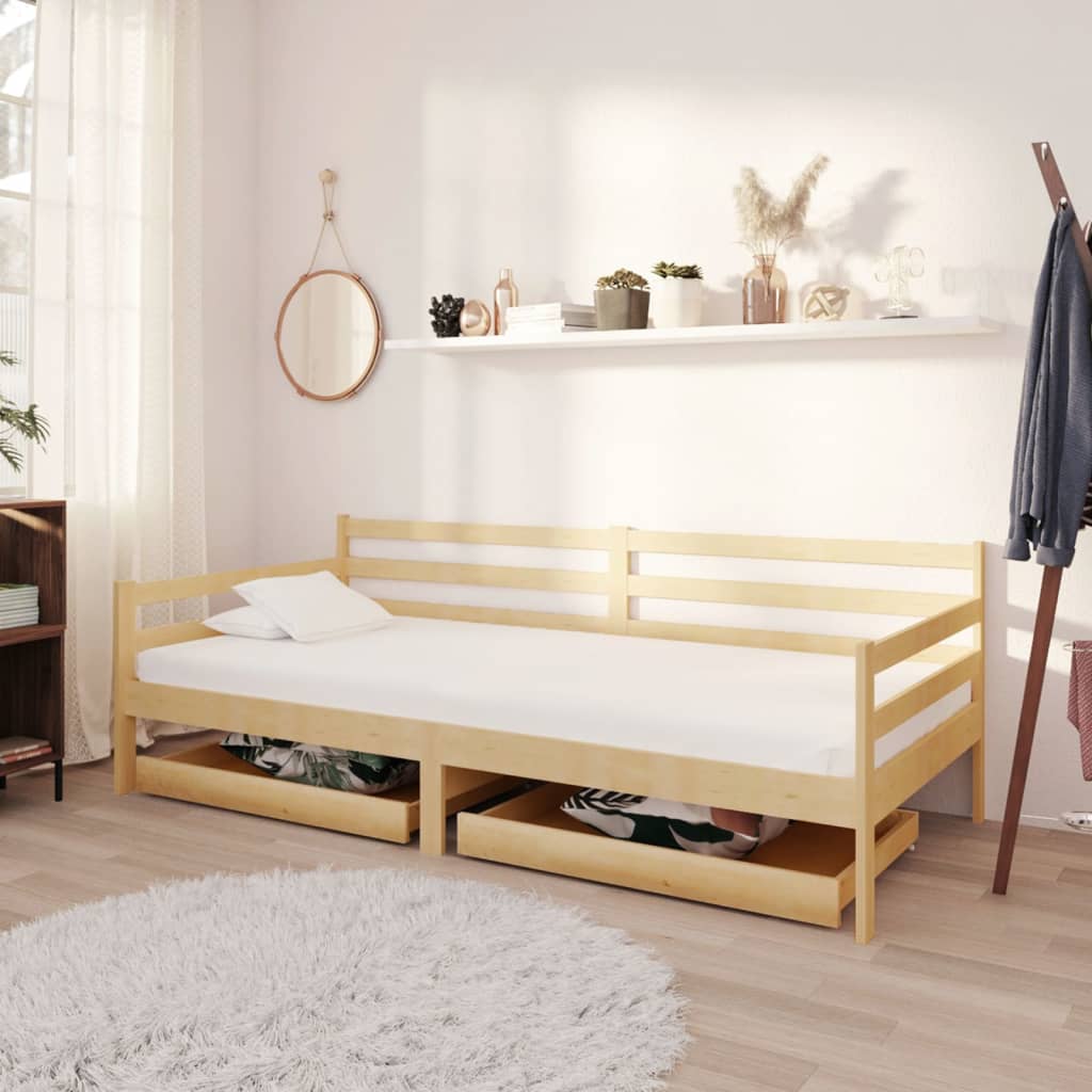 vidaXL daybed med skuffer 90x200 cm massivt fyrretræ