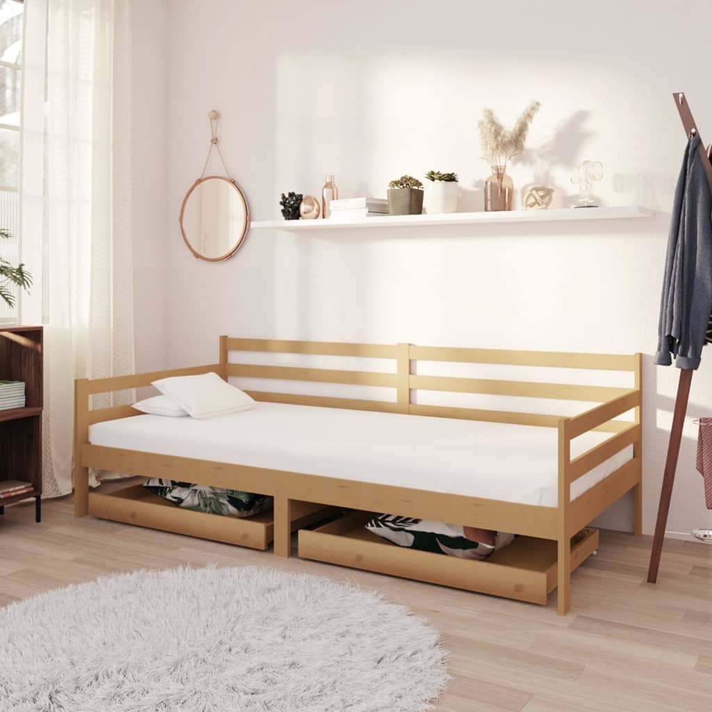 vidaXL daybed med skuffer 90x200 cm massivt fyrretræ gyldenbrun