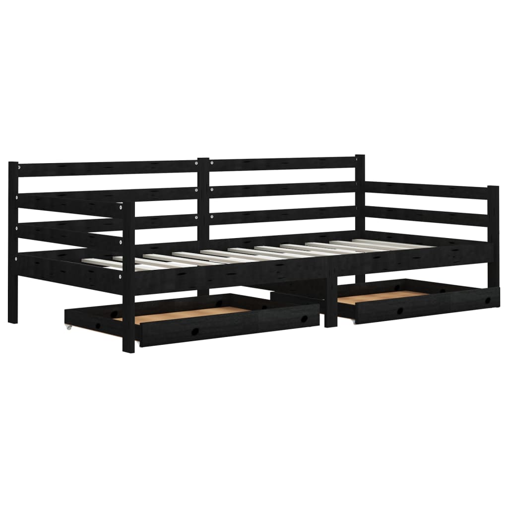 

vidaXL Slaapbank met lades massief grenenhout zwart 90x200 cm