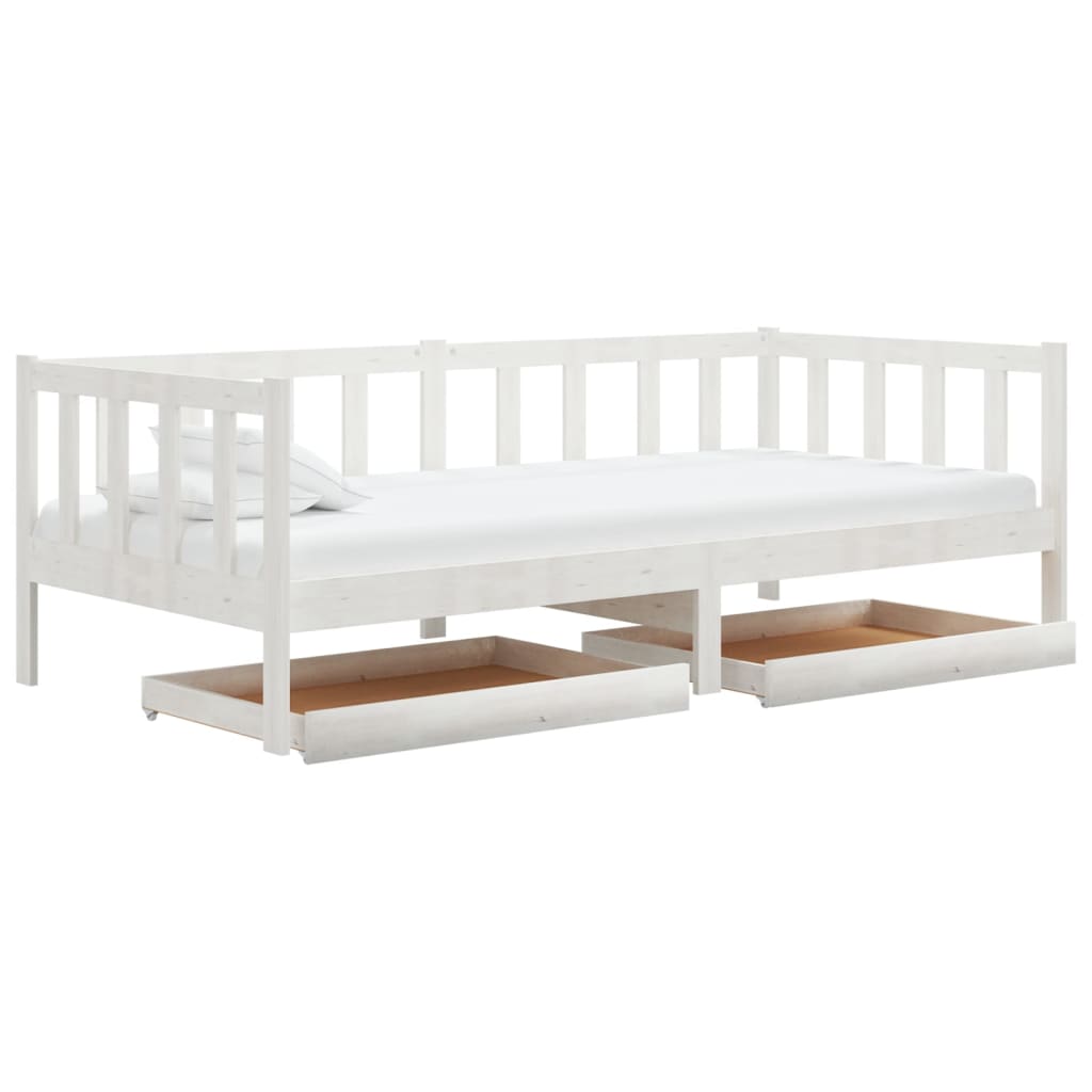 E-shop vidaXL Denná posteľ so zásuvkami 90x200 cm, biela, borovicový masív